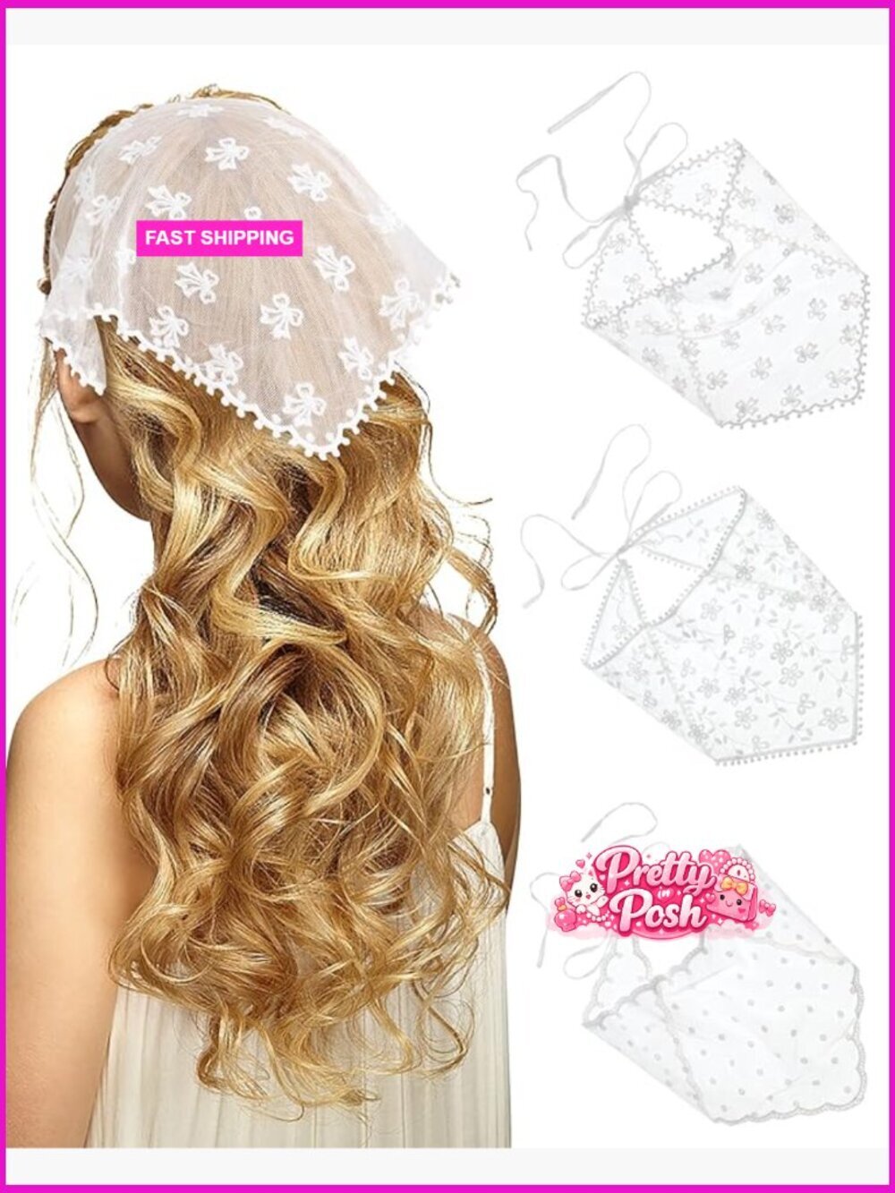 Polyester Hair Scarf with Water-Soluble Lace, Vintage Knitted Headband
